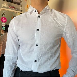 White Dress Up Shirt with Black Buttons